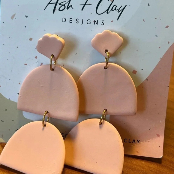 Pink Passion Half Shell Dangle Drop Clay Earrings - Picture 2 of 7